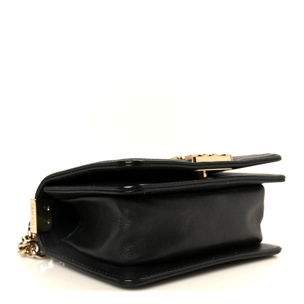 Lambskin Chevron Quilted Mini Boy Flap  Black