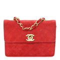 Suede Quilted Mini Square Flap Red
