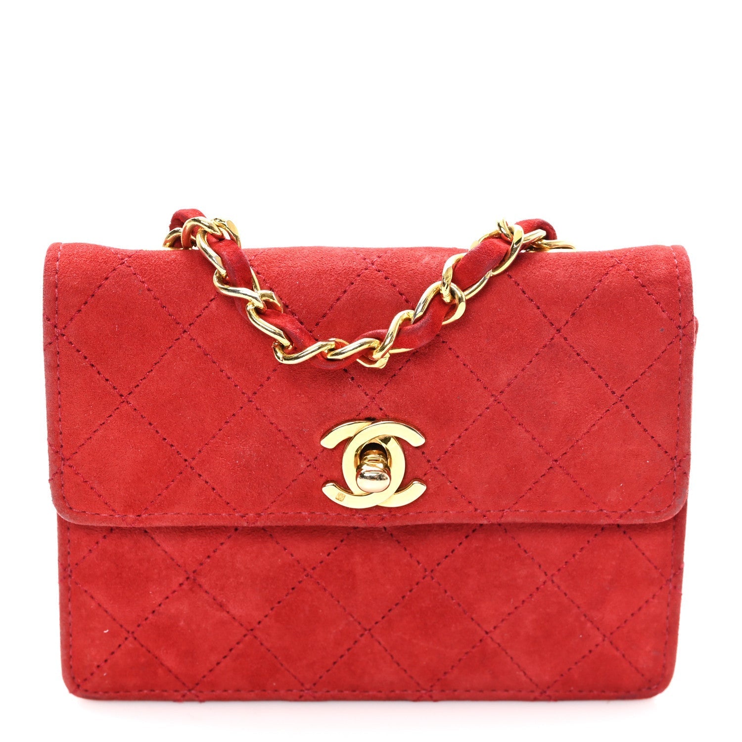 Suede Quilted Mini Square Flap Red