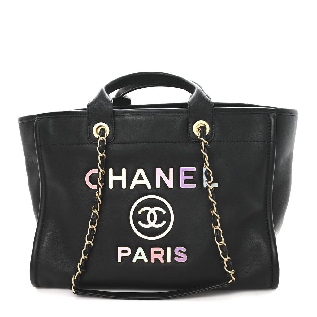 Calfskin Medium Deauville Tote Black Multicolor