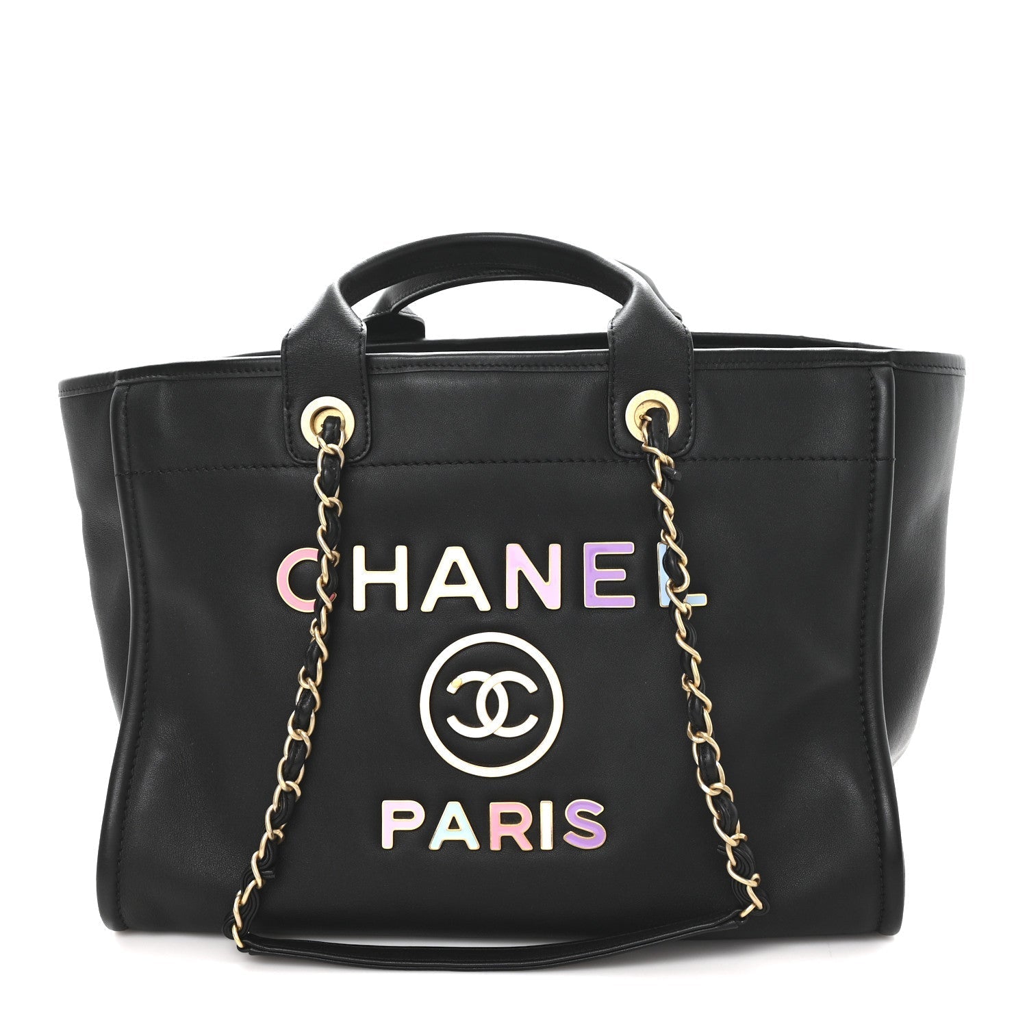 Calfskin Medium Deauville Tote Black Multicolor