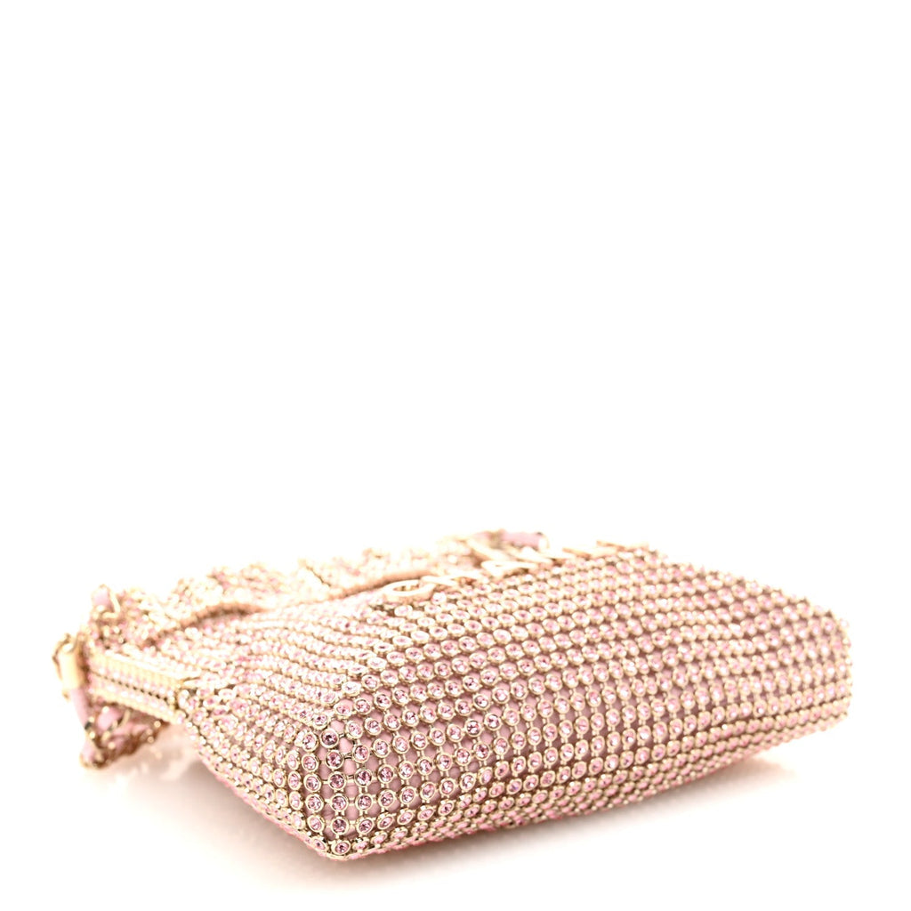 Crystal Embellished Metallic Lambskin Mini Chanel 22 Light Pink