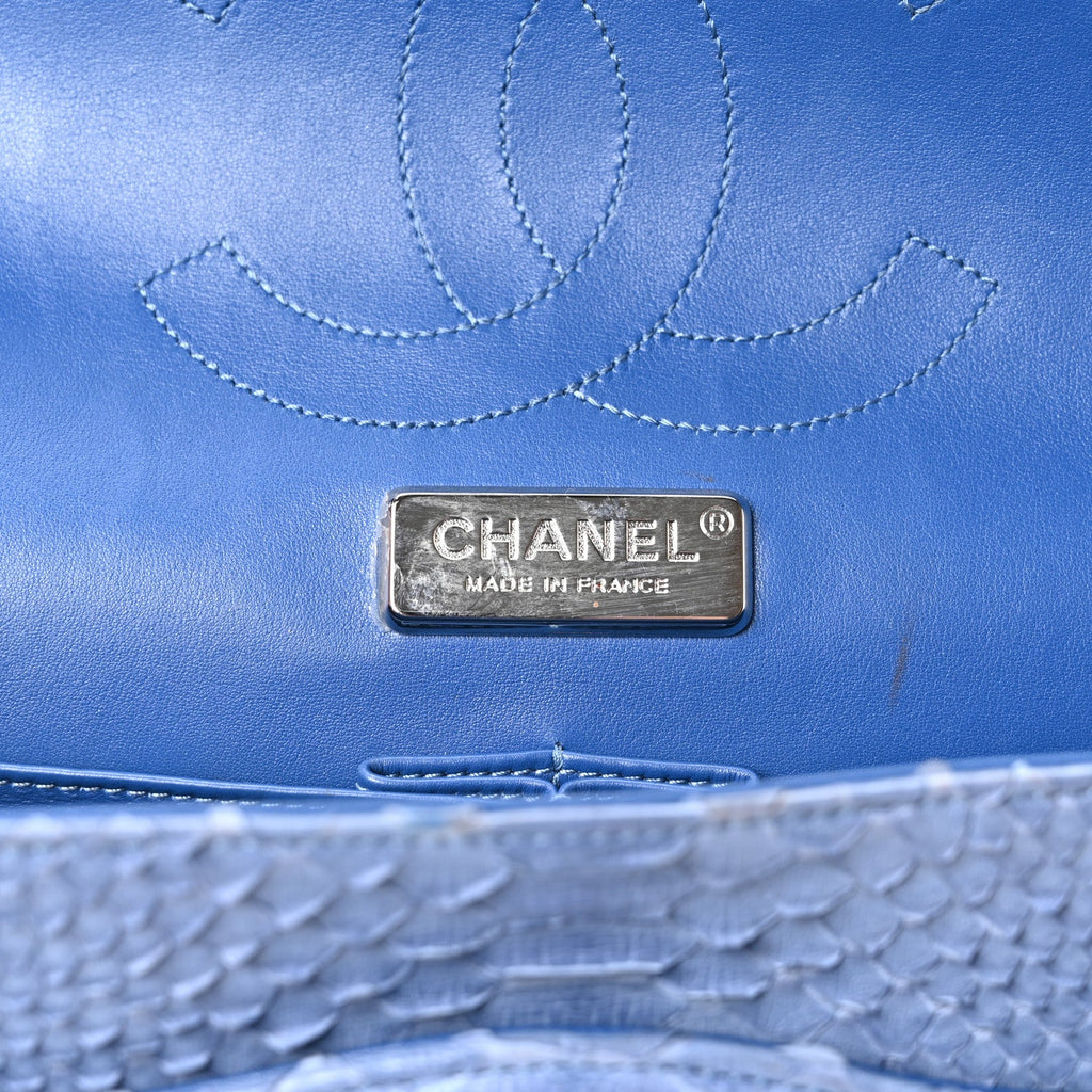 Snakeskin Jumbo Double Flap Light Blue
