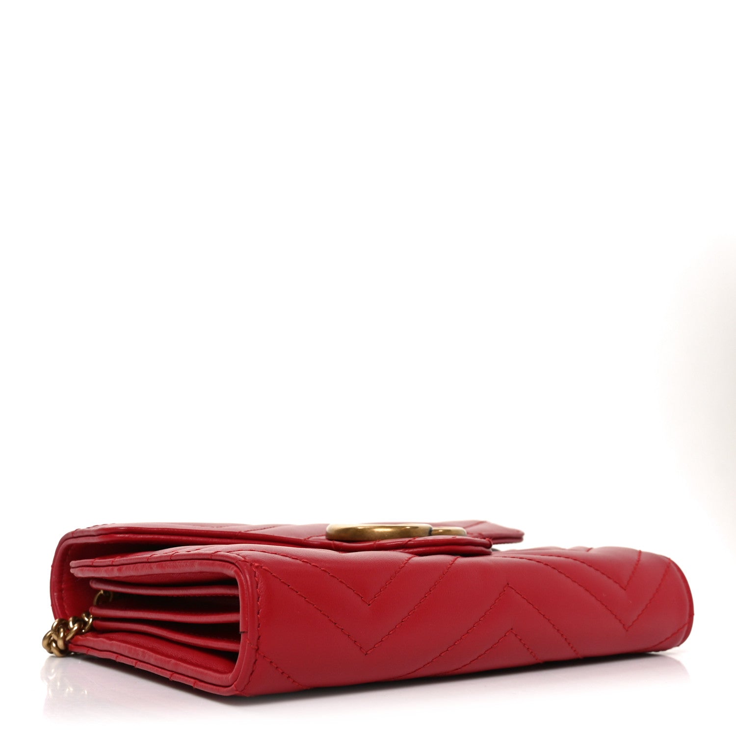 Calfskin Matelasse GG Marmont Chain Wallet Hibiscus Red