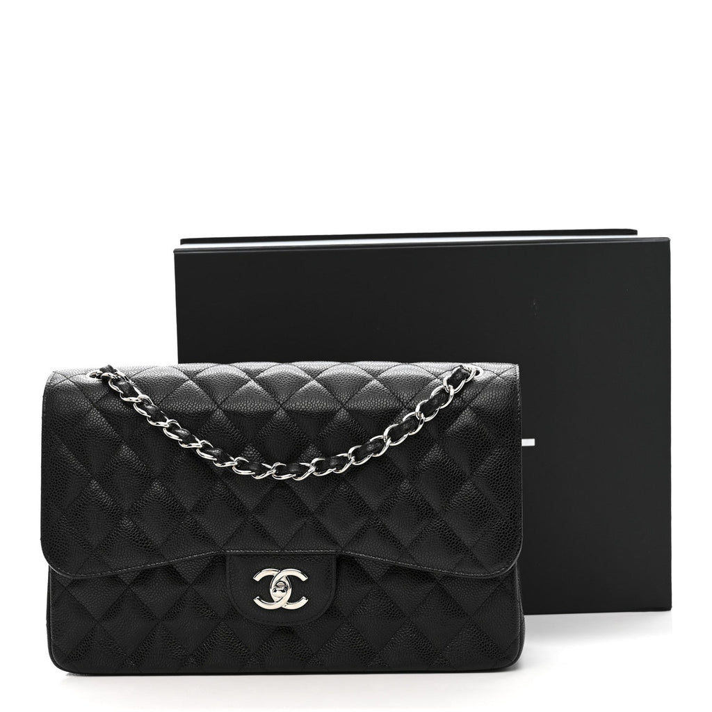 Caviar Quilted Jumbo Double Flap Black