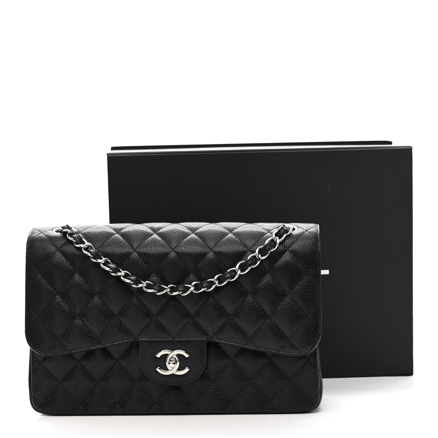 Caviar Quilted Jumbo Double Flap Black