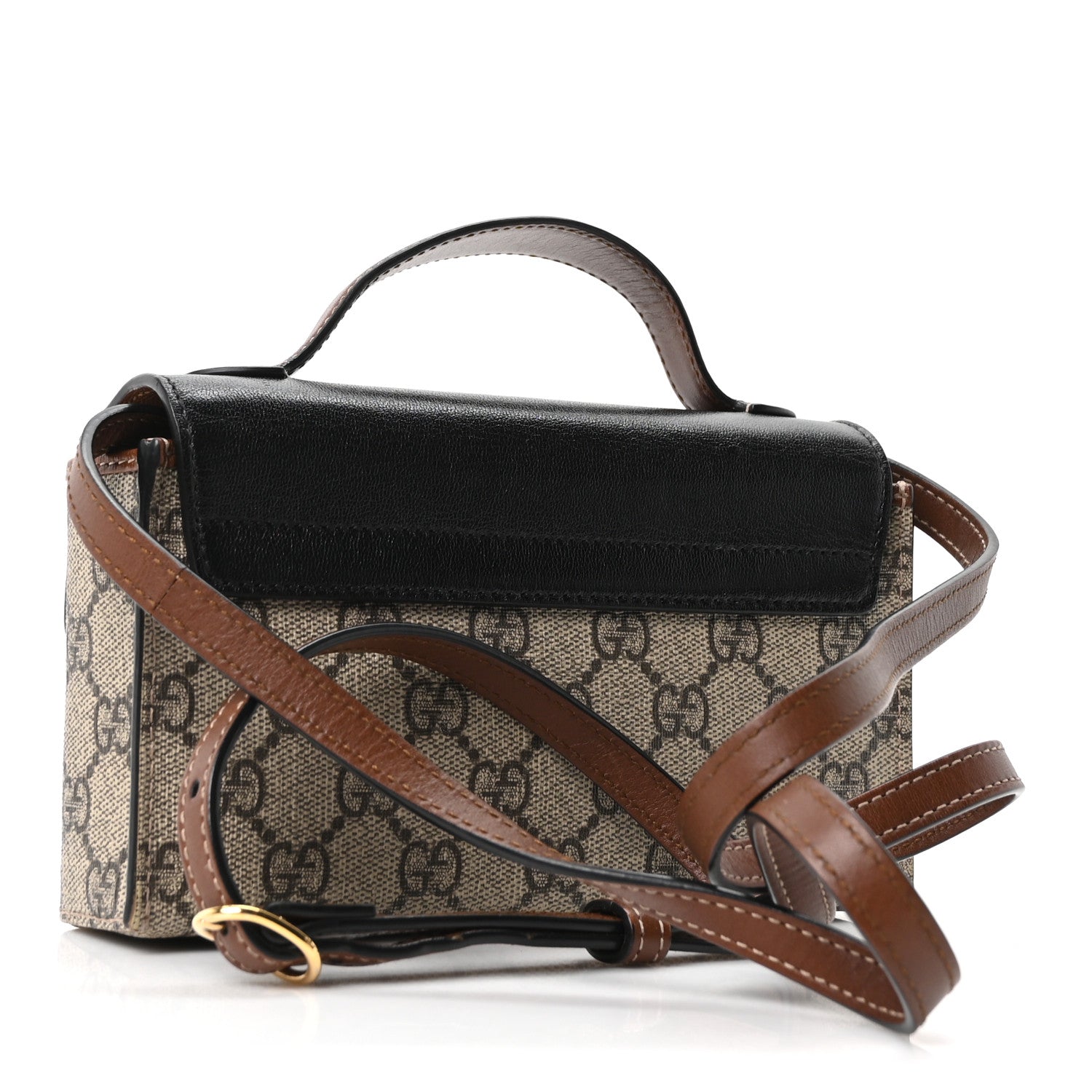 GG Supreme Monogram Calfskin Mini Padlock Top Handle Shoulder Bag Beige Black Cuir