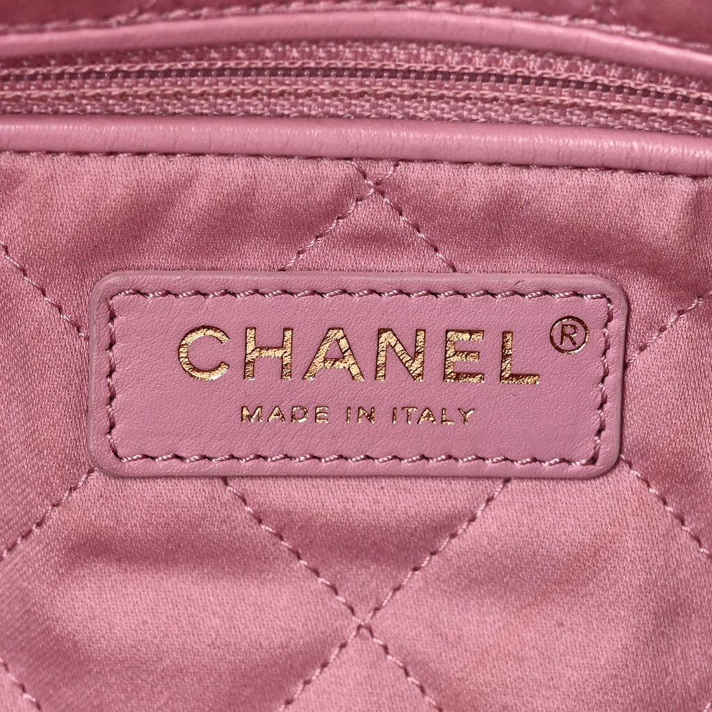 Shiny Calfskin Quilted Chanel 22 Drawstring Bag Pink