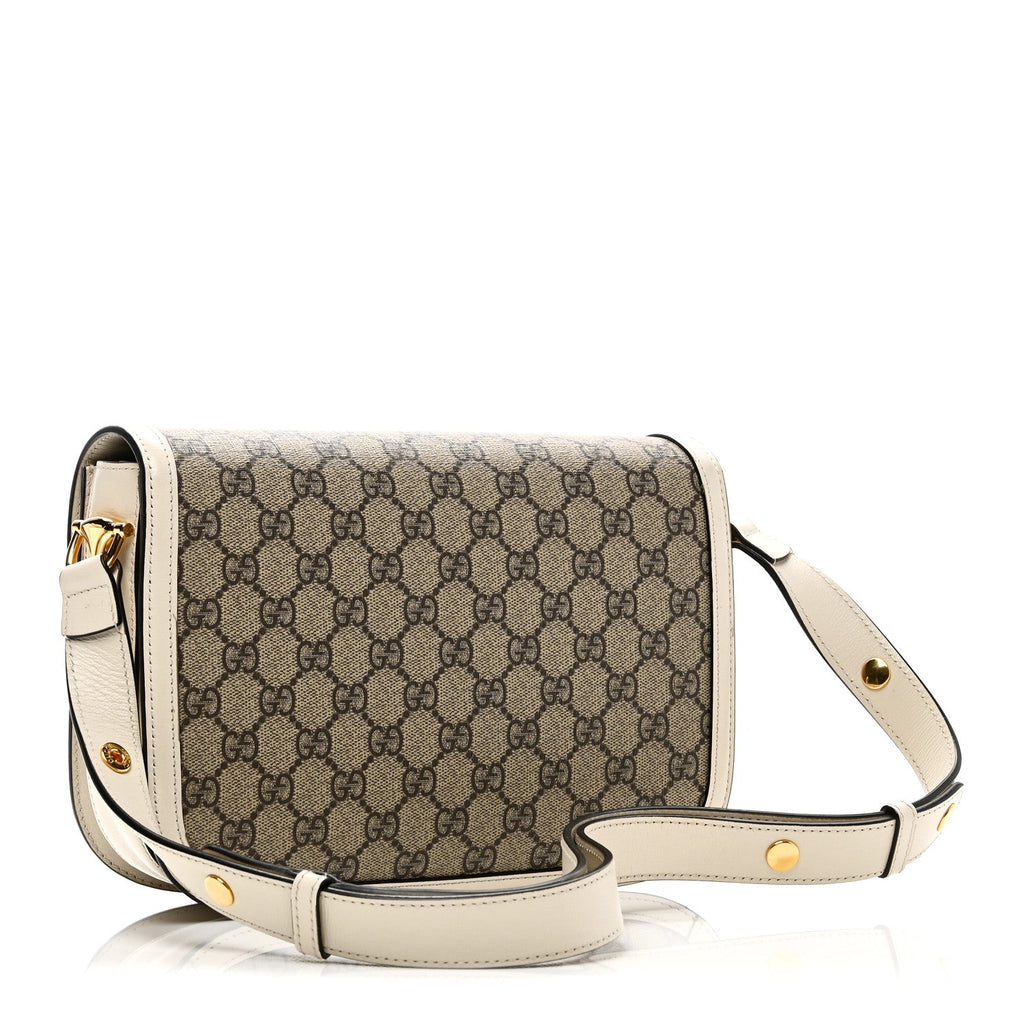 GG Supreme Monogram Horsebit 1955 Shoulder Bag Beige Mystic White
