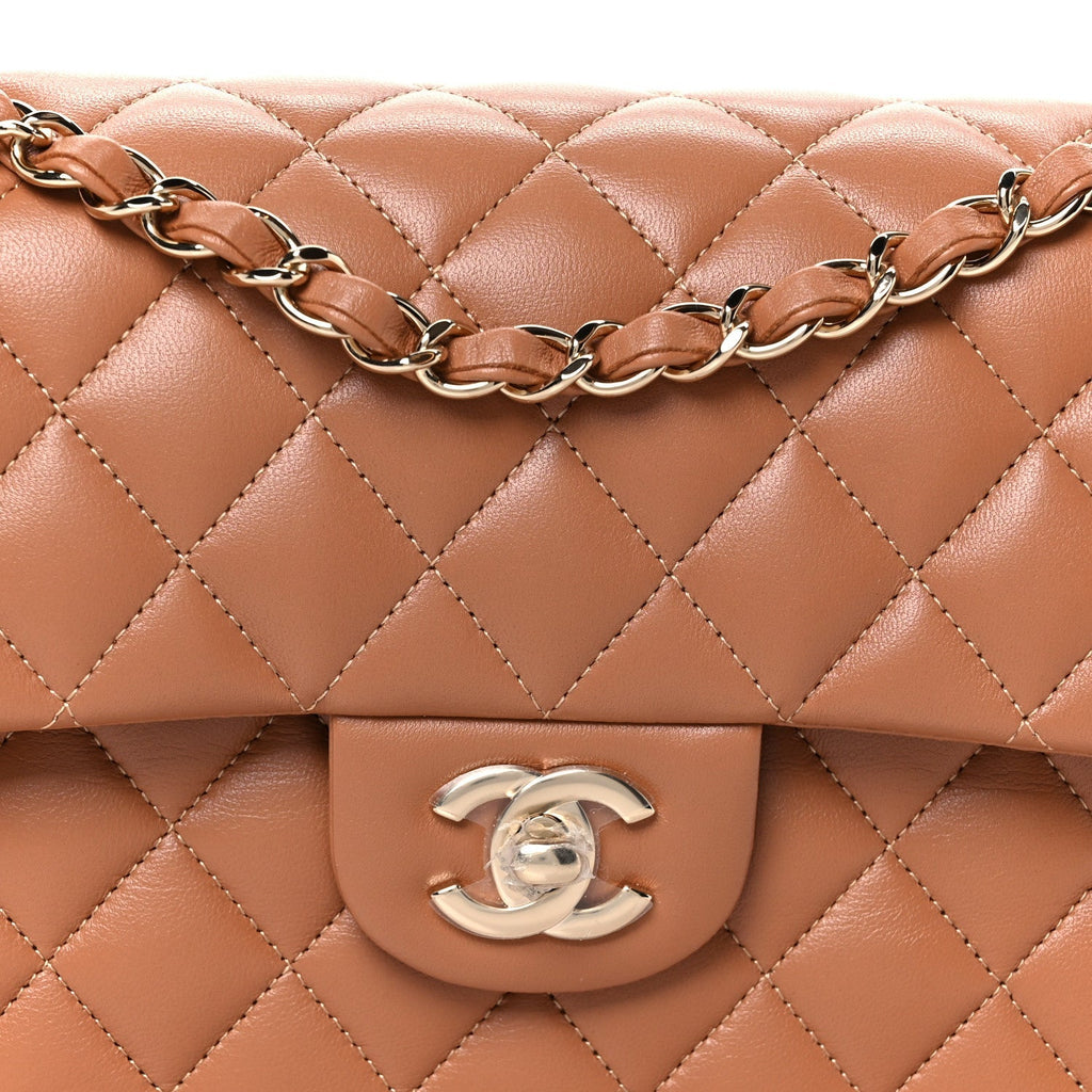 Lambskin Quilted Small Double Flap Brown