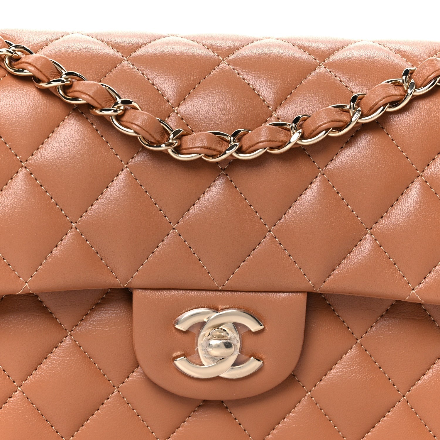 Lambskin Quilted Small Double Flap Brown