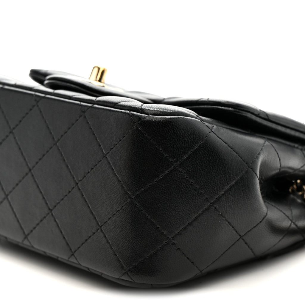 Lambskin Quilted Mini Square Flap Black