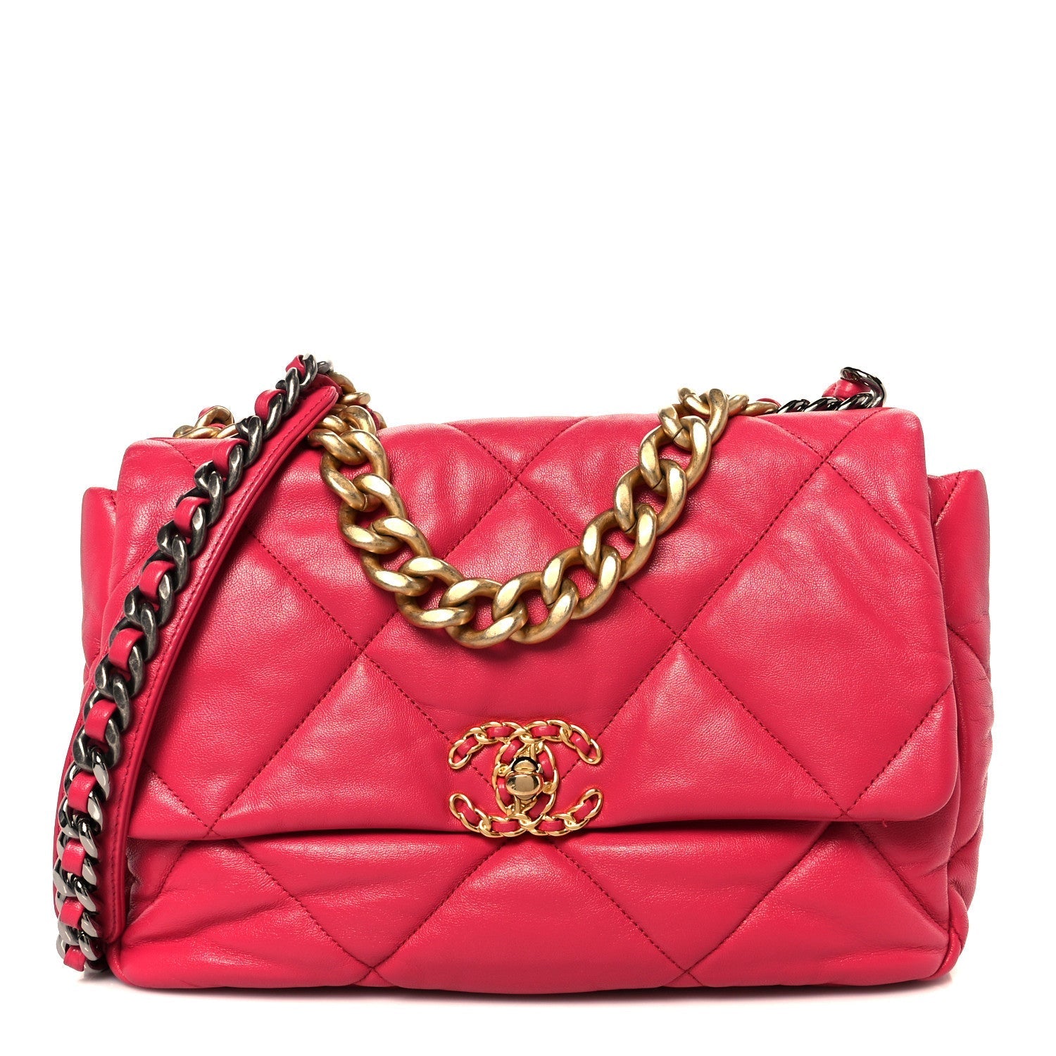 Goatskin Quilted Large Chanel 19 Flap Dark Pink