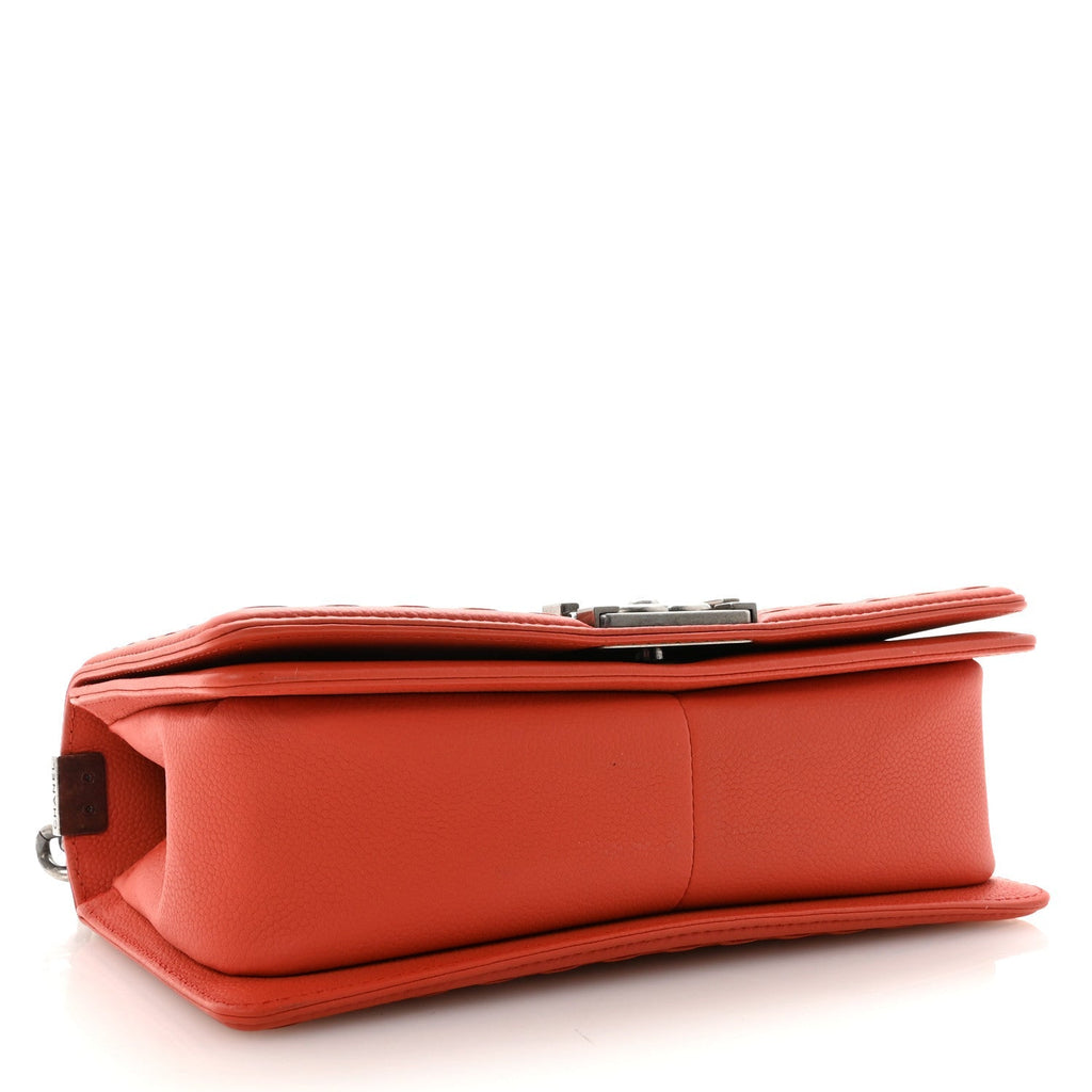 Caviar Stitched Medium Boy Flap Dark Orange
