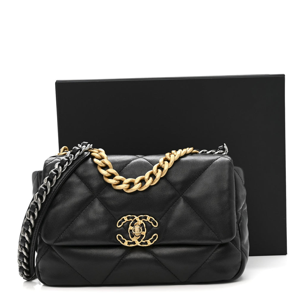 Lambskin Quilted Medium Chanel 19 Flap Black