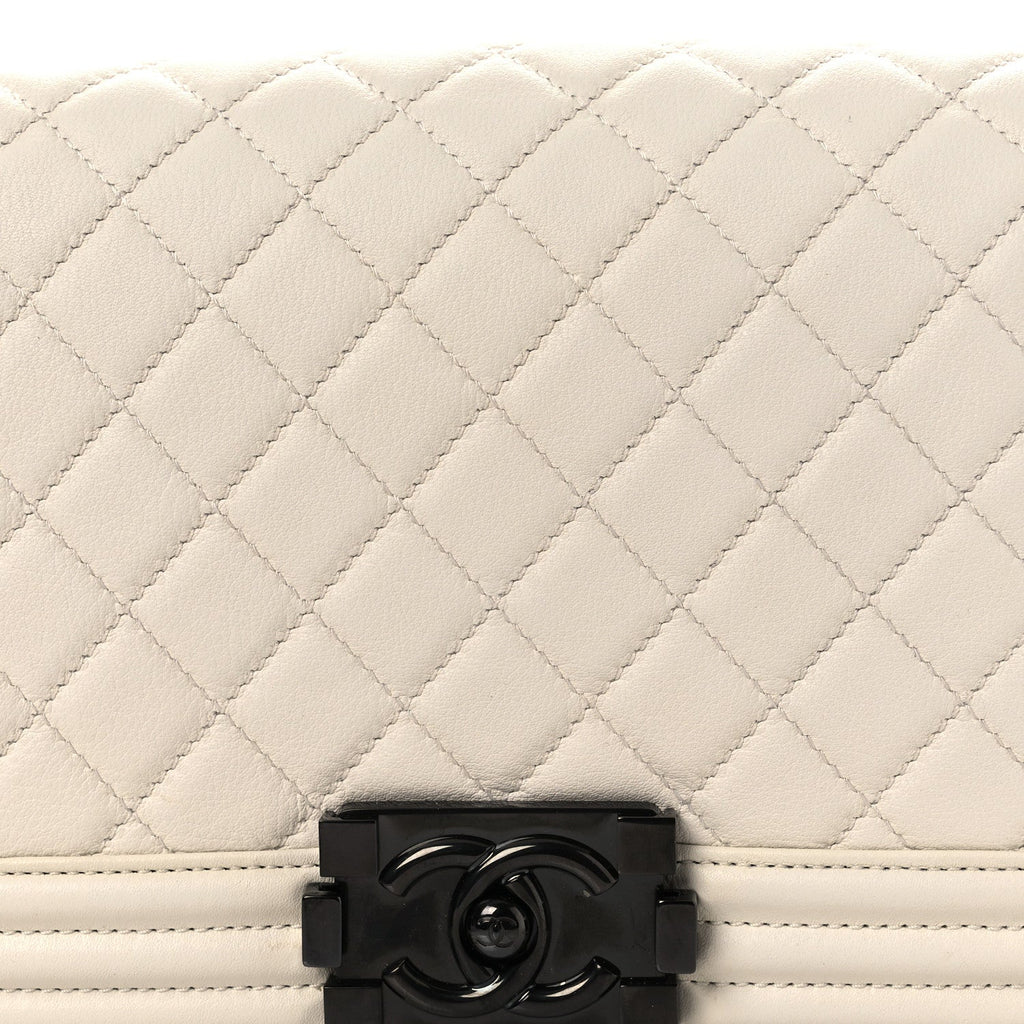 Calfskin Quilted Medium Boy Flap White