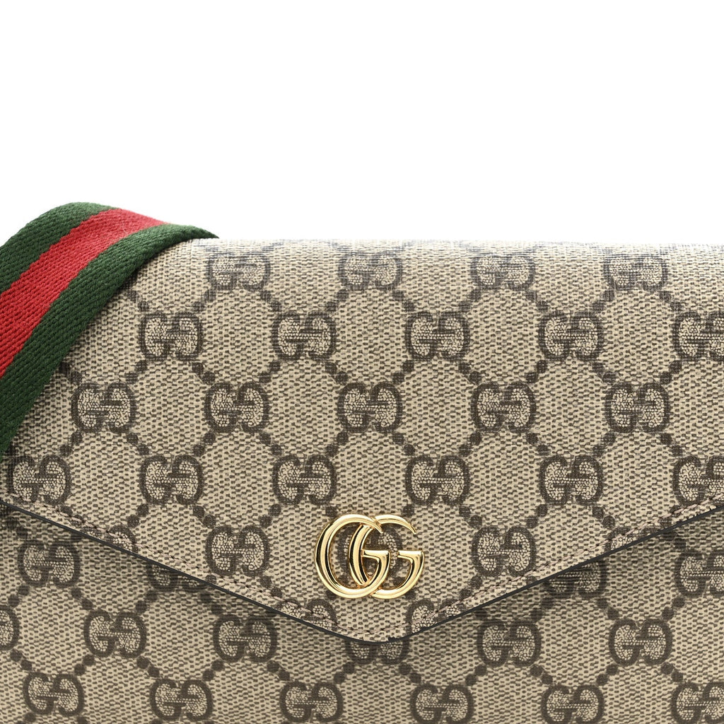 GG Supreme Monogram Textured Dollar Calfskin Web Mini Ophidia Envelope Shoulder Bag Beige Ebony New Acero