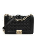 Iridescent Glazed Calfskin Quilted New Medium Boy Flap Black
