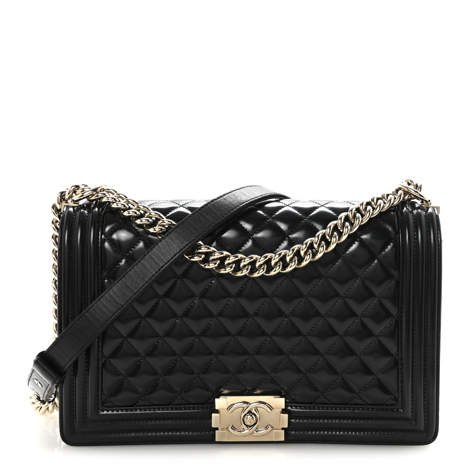 Iridescent Glazed Calfskin Quilted New Medium Boy Flap Black