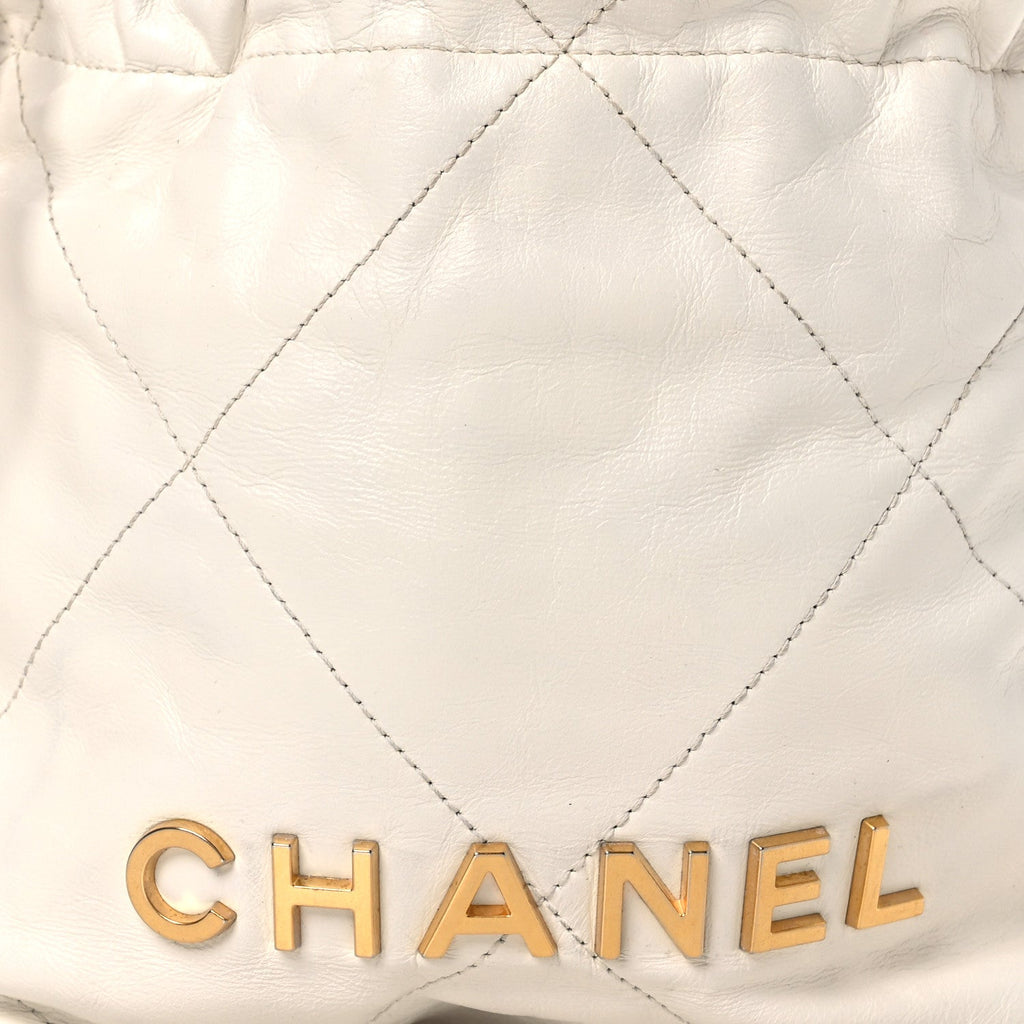 Shiny Calfskin Quilted Mini Chanel 22 White