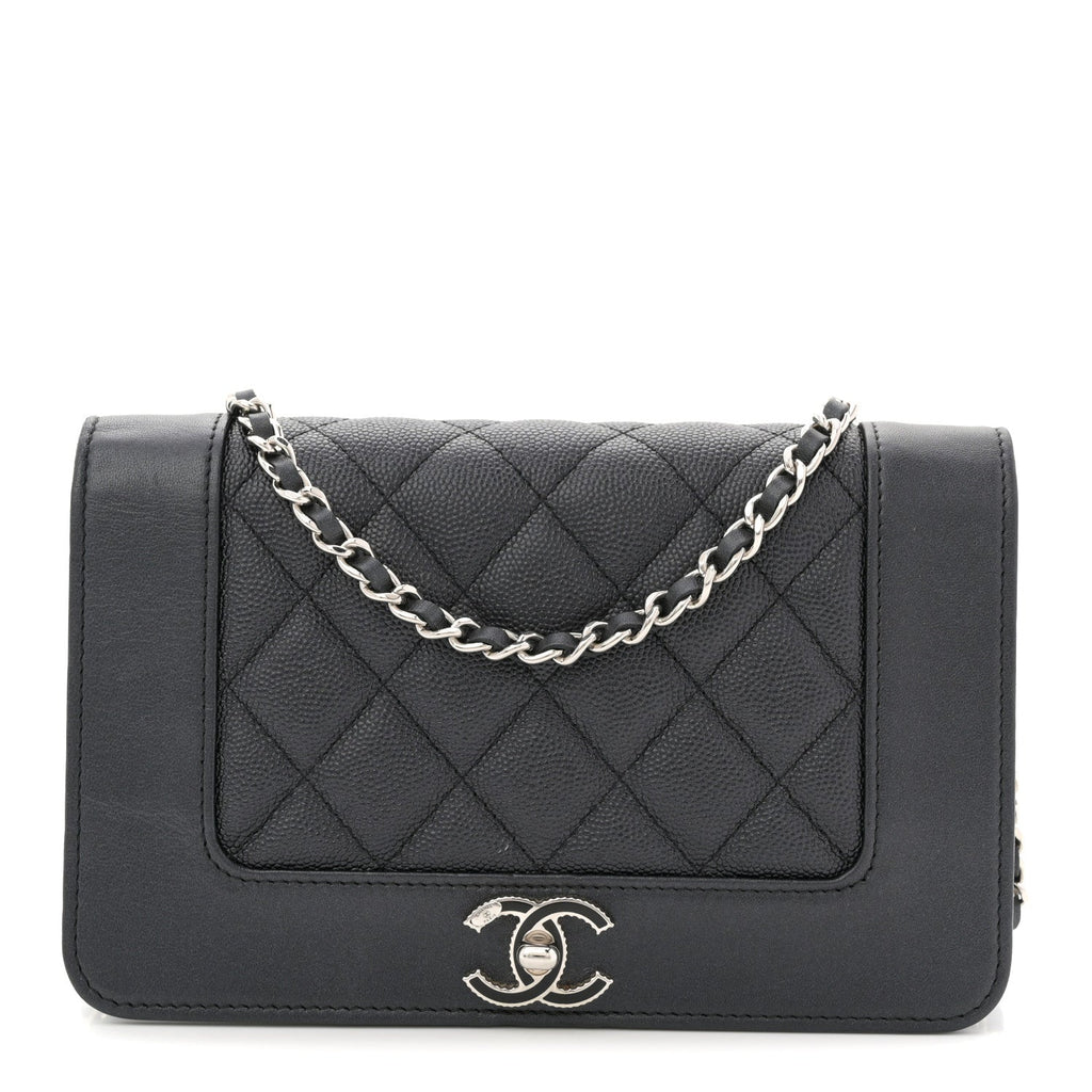 Caviar Quilted Vintage Mademoiselle Wallet On Chain WOC Black