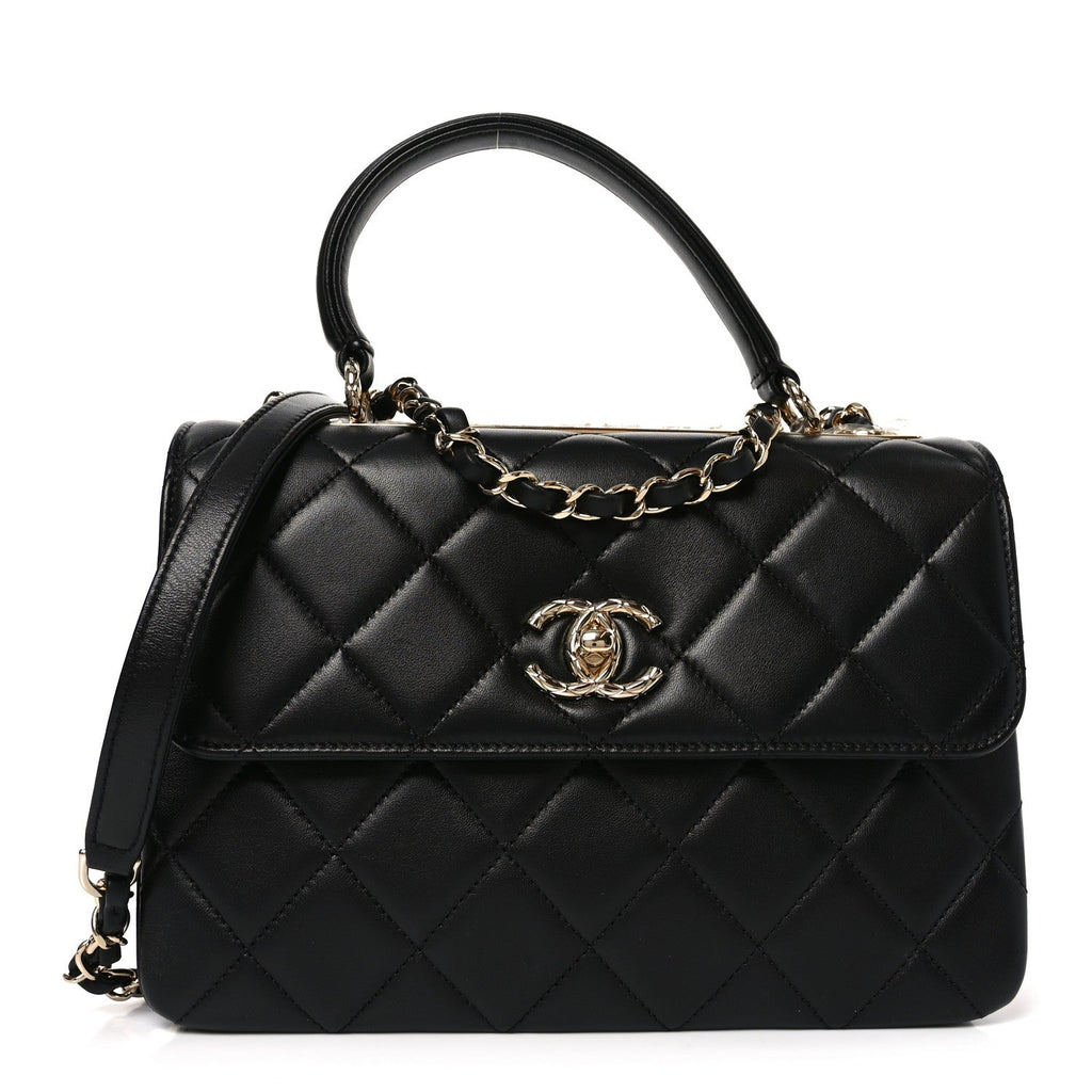 Lambskin Quilted Small Trendy CC Flap Dual Handle Bag Black