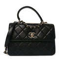 Lambskin Quilted Small Trendy CC Flap Dual Handle Bag Black