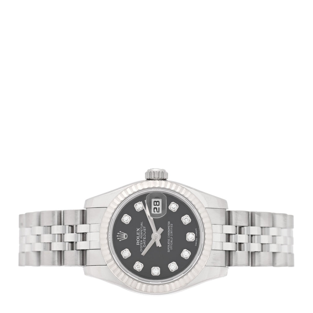 Stainless Steel 18K White Gold Diamond 26mm Oyster Perpetual Datejust Watch Black 179174