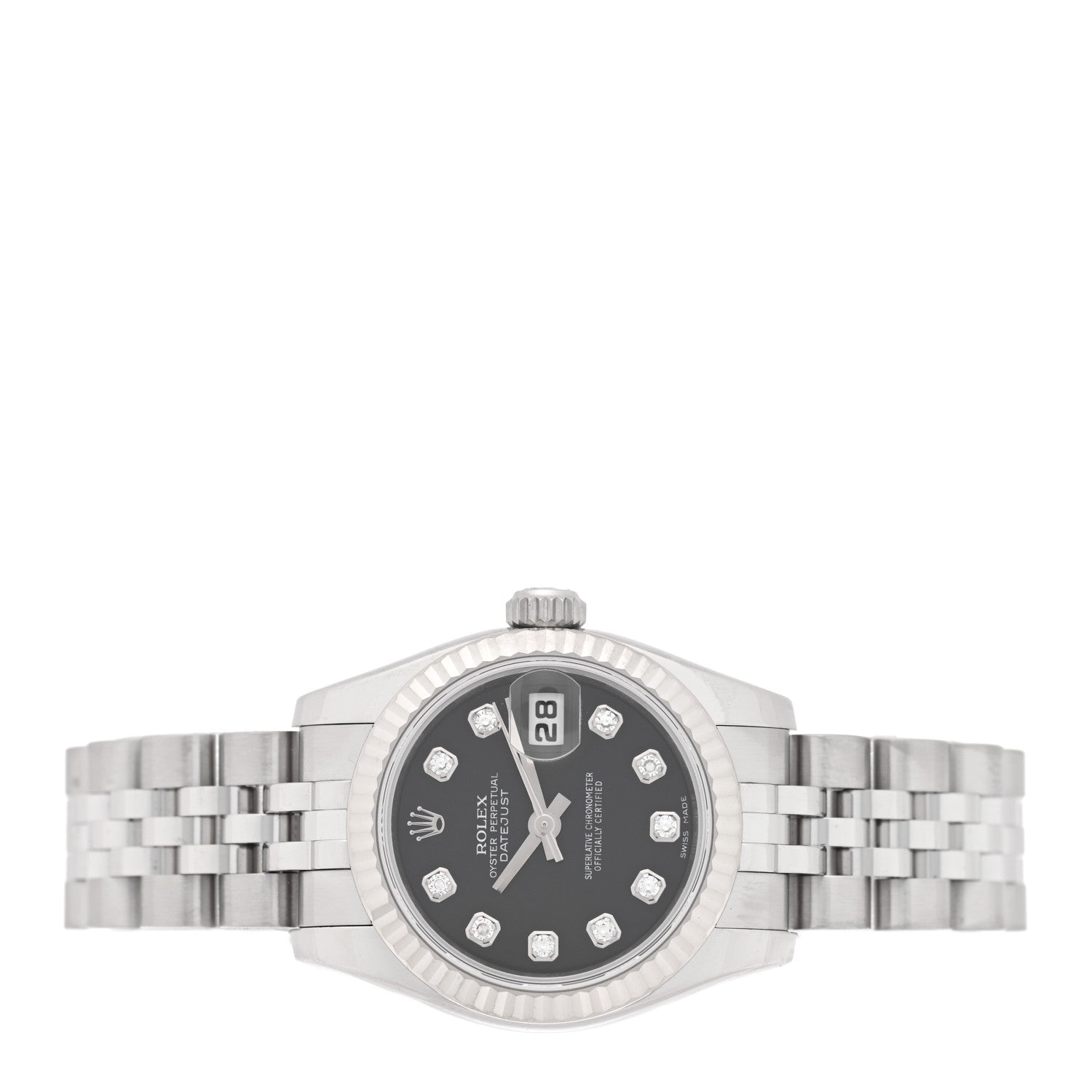 Stainless Steel 18K White Gold Diamond 26mm Oyster Perpetual Datejust Watch Black 179174