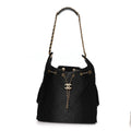 Washed Denim Quilted Medium Chanel 25 Handbag Black