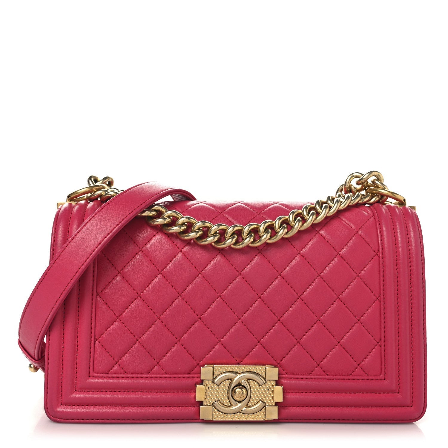 Lambskin Quilted Medium Boy Flap Fuchsia