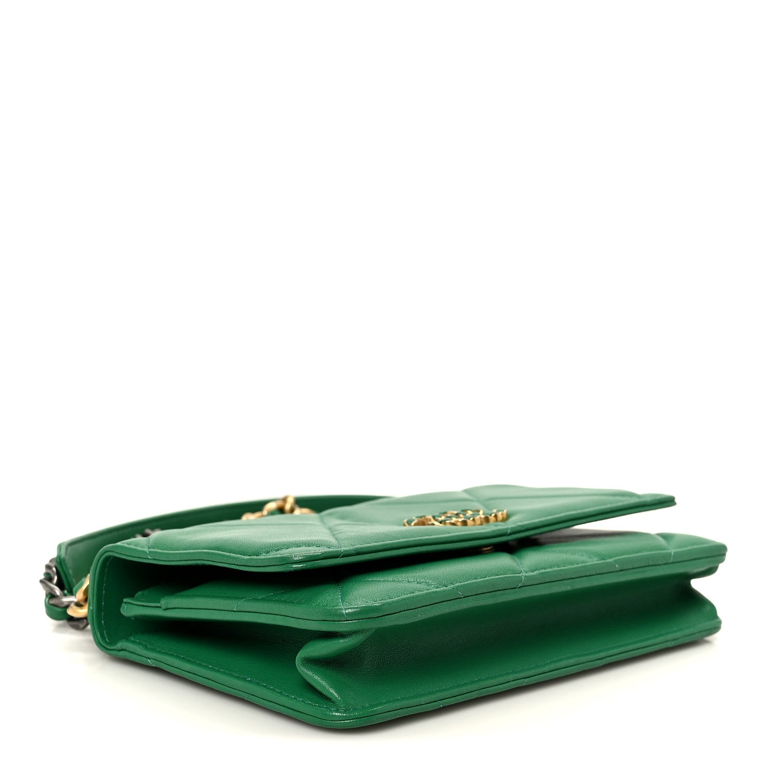 Lambskin Quilted Chanel 19 Wallet On Chain WOC Green