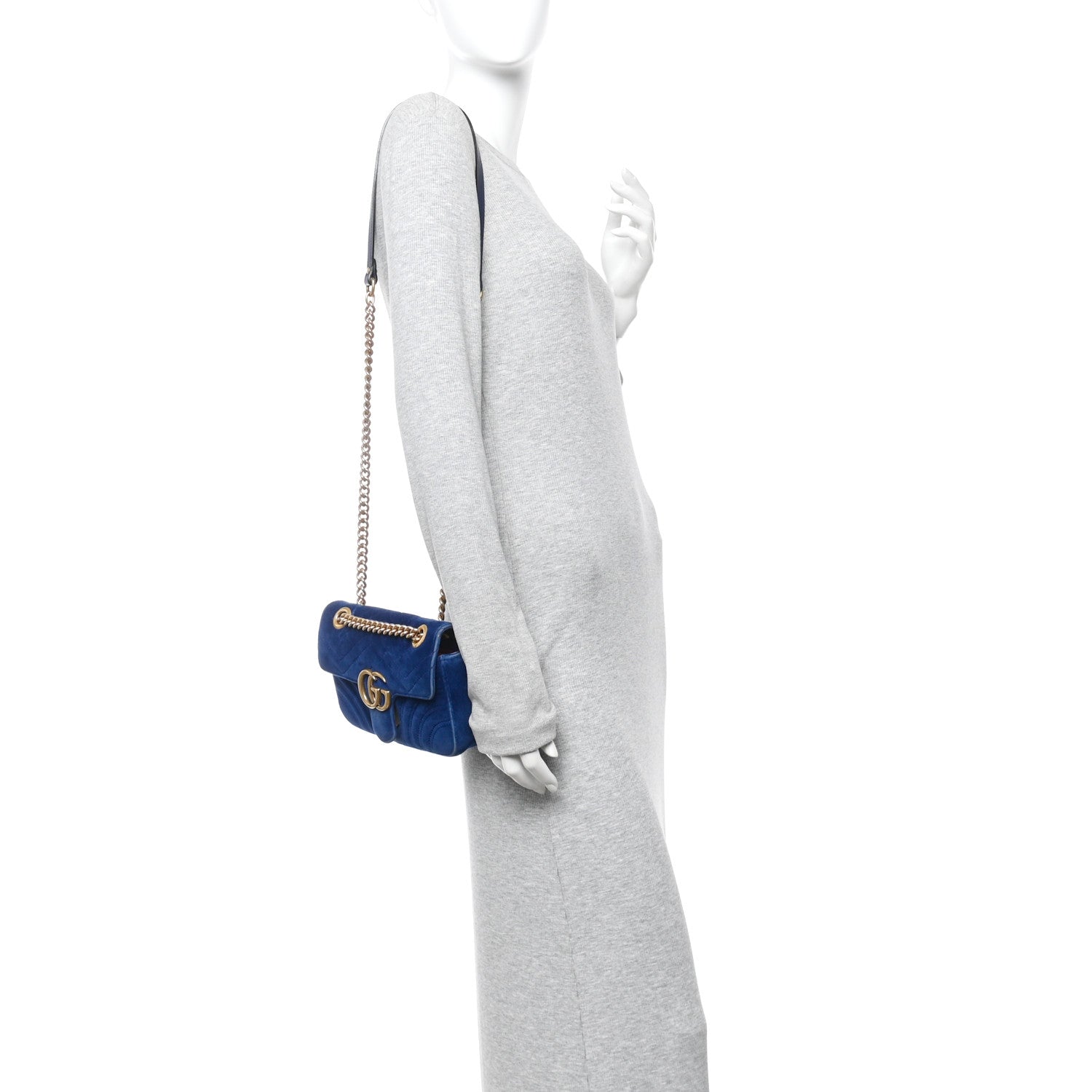 Velvet Matelasse Mini GG Marmont Shoulder Bag Cobalt Blue