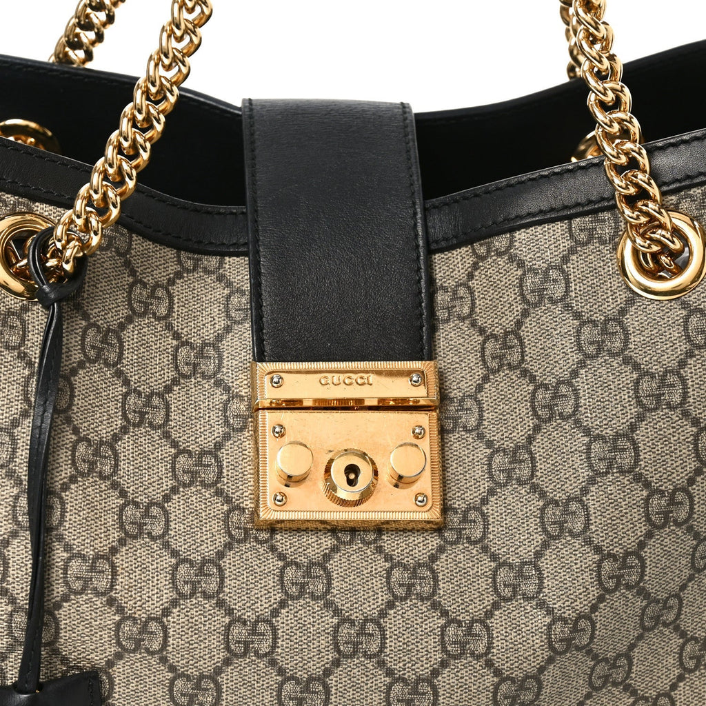 GG Supreme Monogram Medium Padlock Tote Black