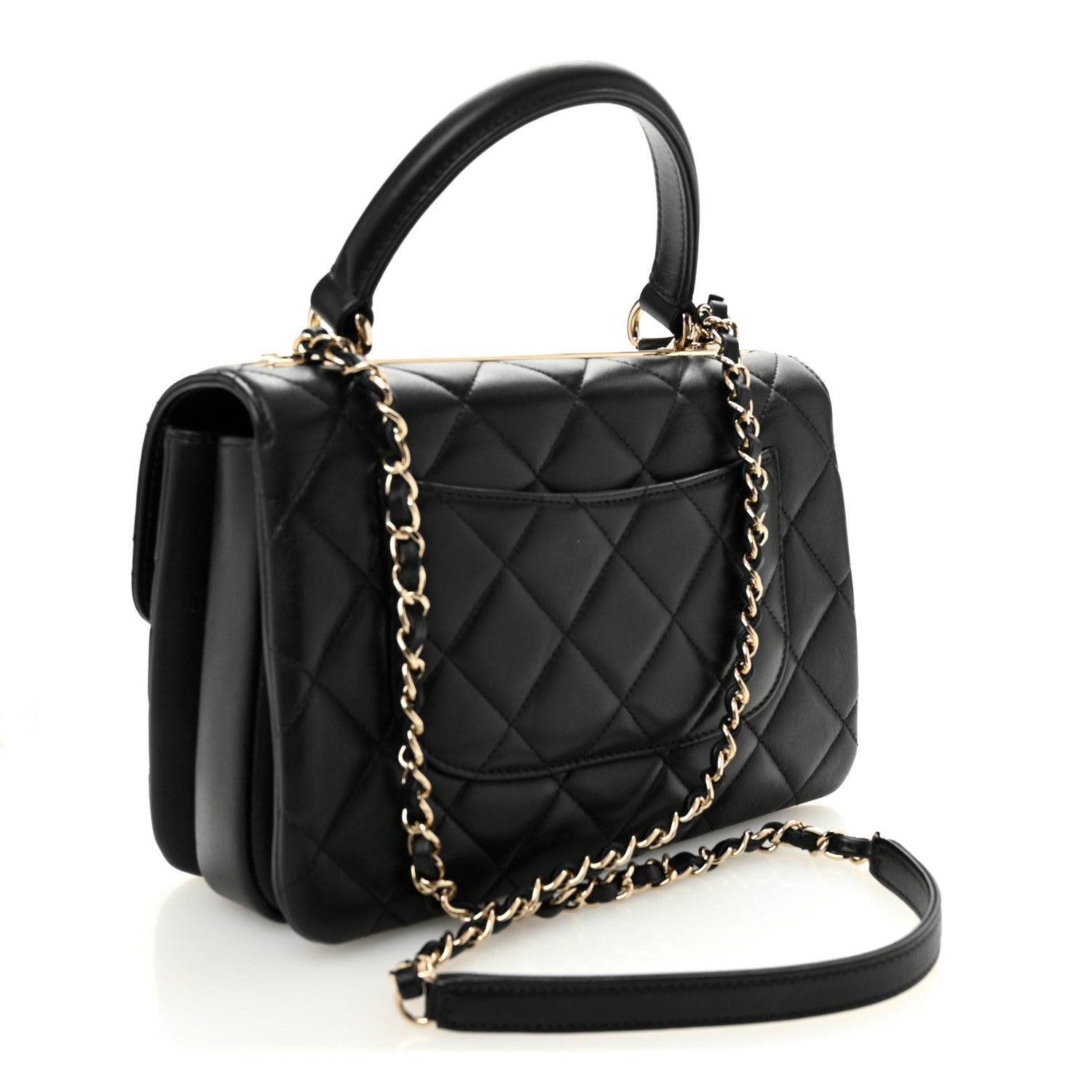 Lambskin Quilted Small Trendy CC Dual Handle Flap Bag Black
