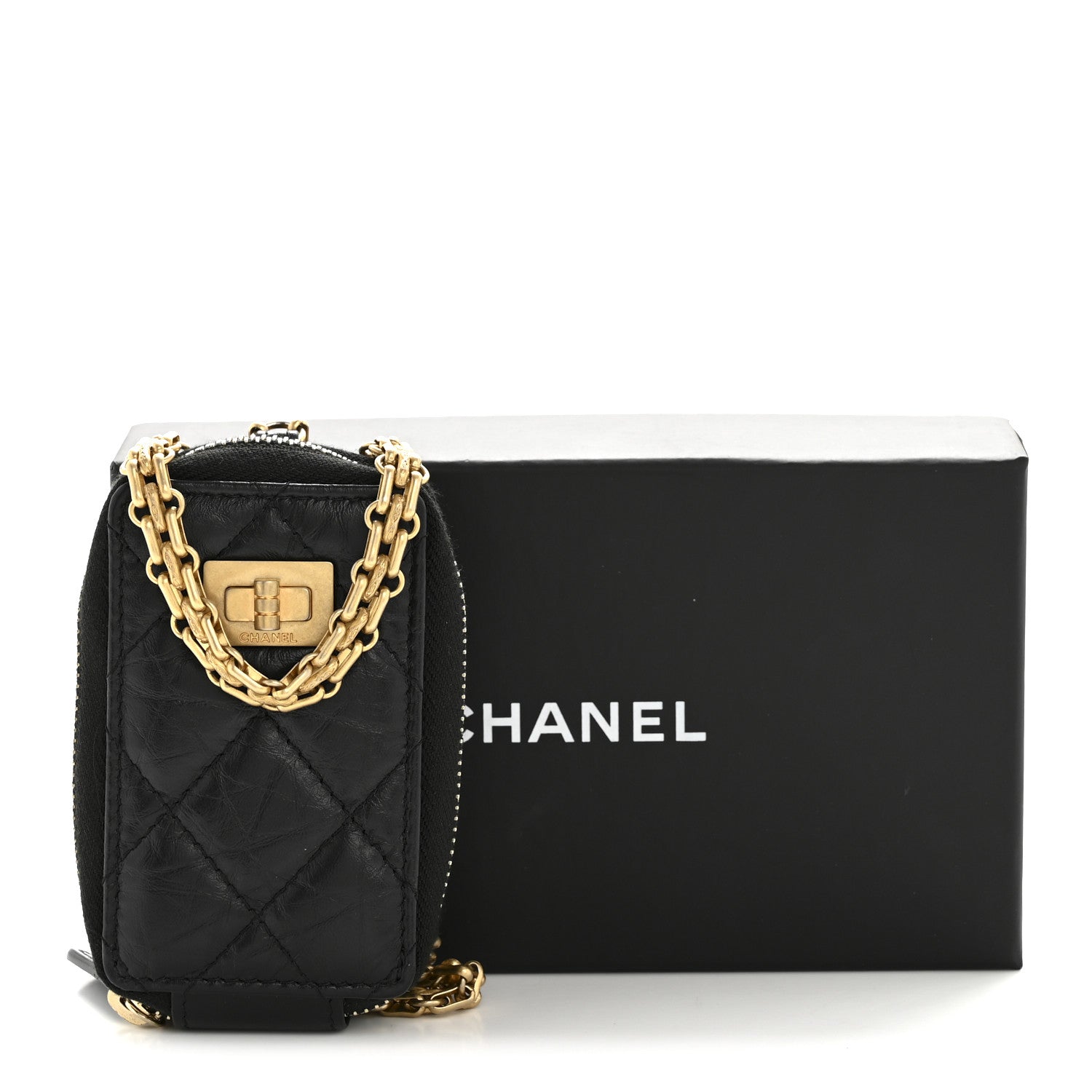 Aged Calfskin Quilted 2.55 Reissue Clutch With Chain Black