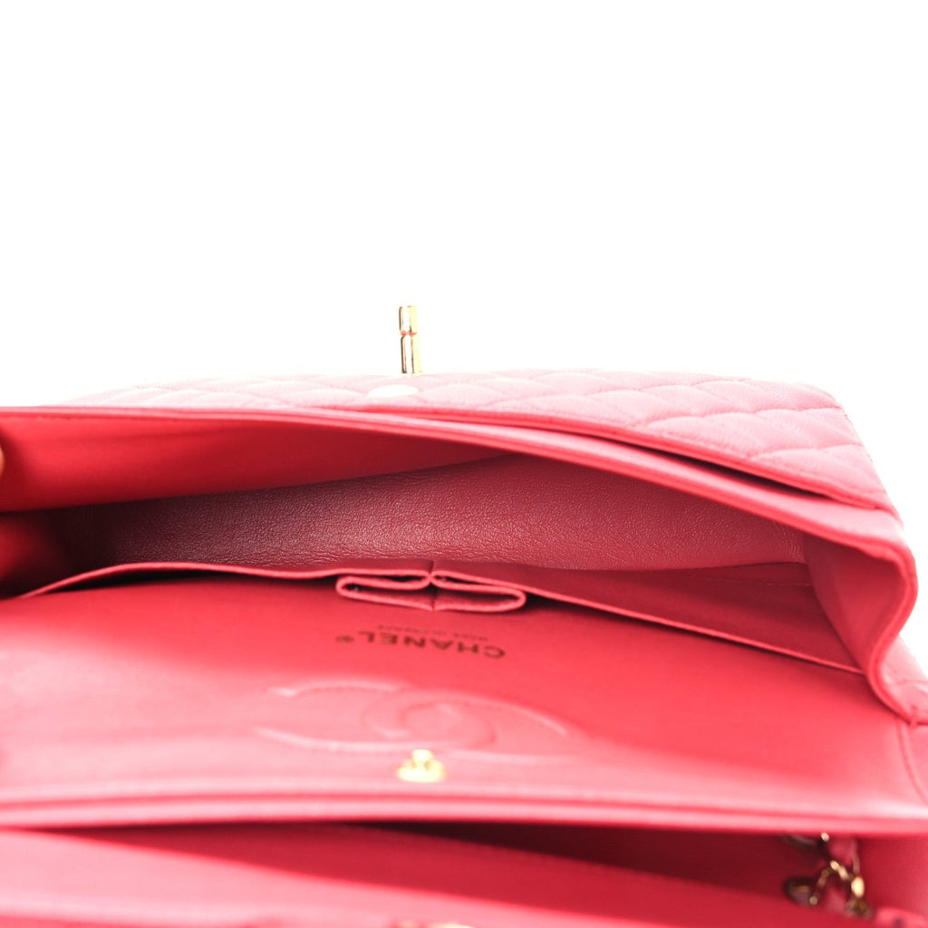 Caviar Quilted Medium Double Flap Dark Pink
