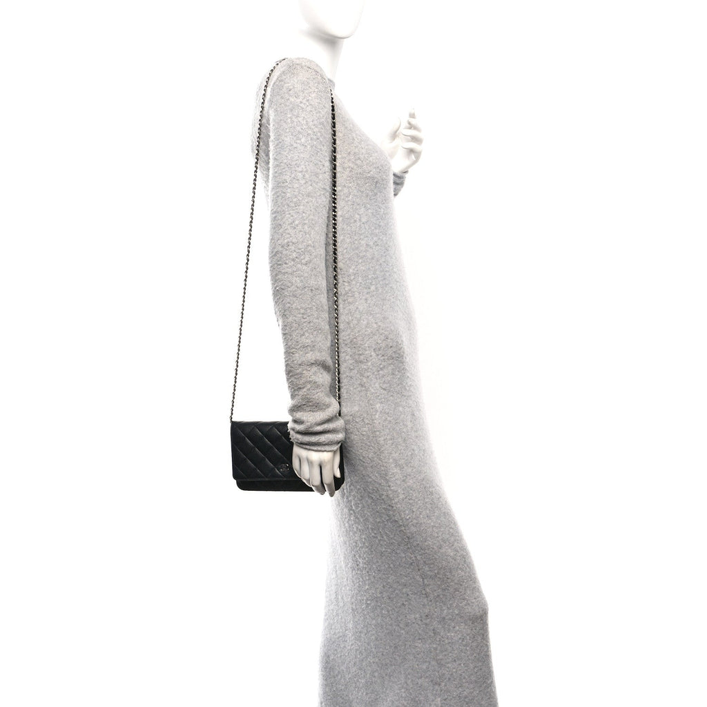 Caviar Quilted Wallet on Chain WOC Black
