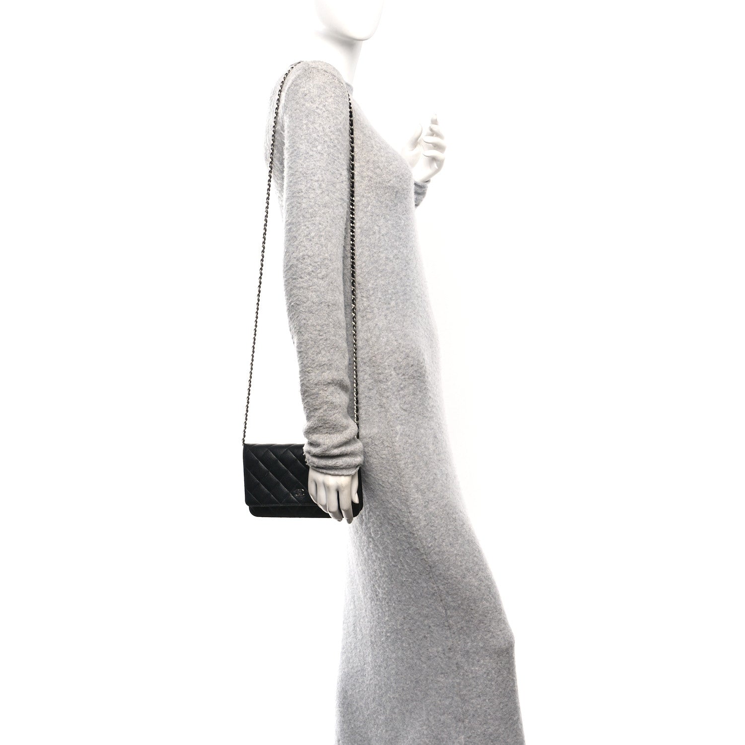 Caviar Quilted Wallet on Chain WOC Black