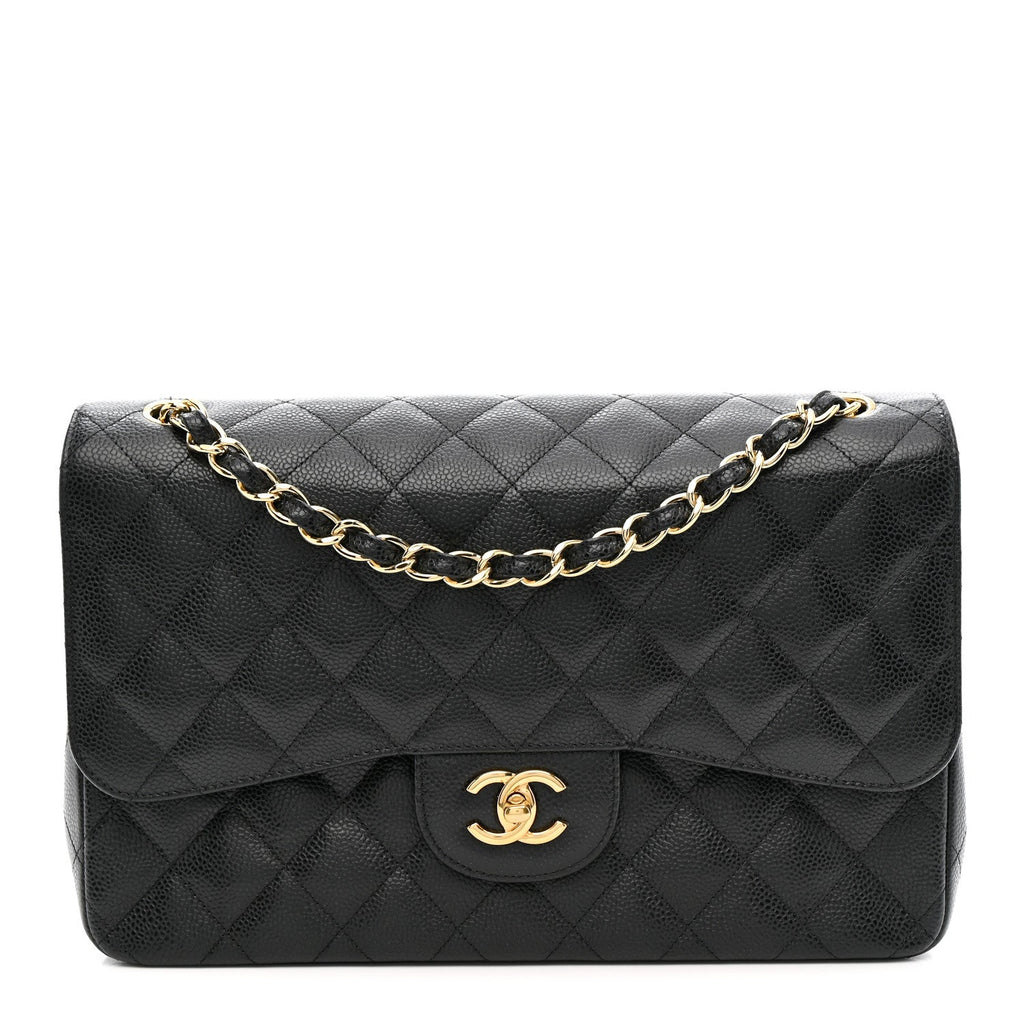 Caviar Quilted Jumbo Double Flap Black