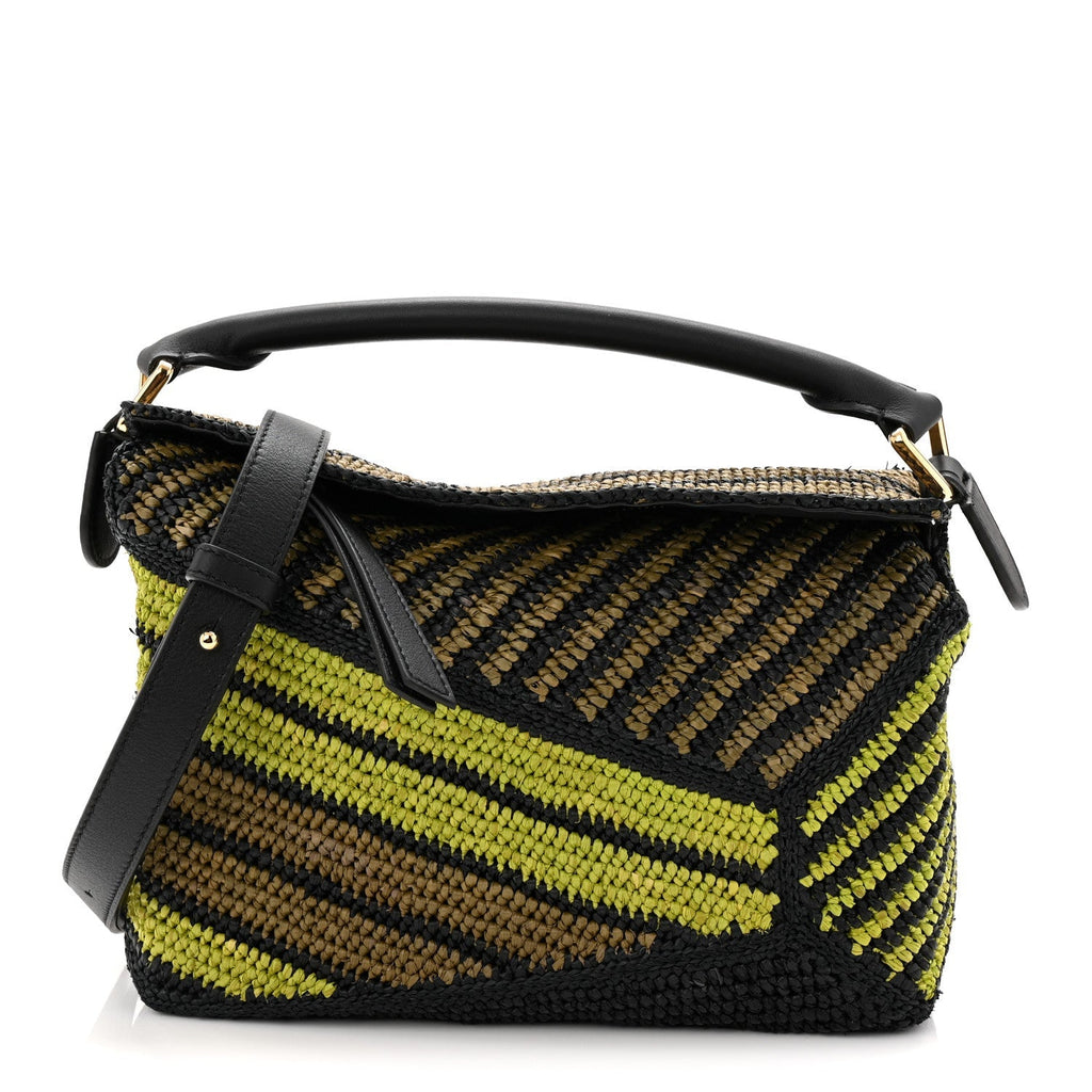 Raffia Calfskin Small Puzzle Bag Anise Olive