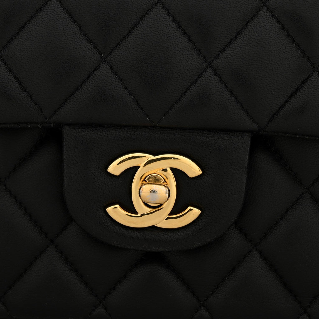Lambskin Quilted Medium Double Flap Black