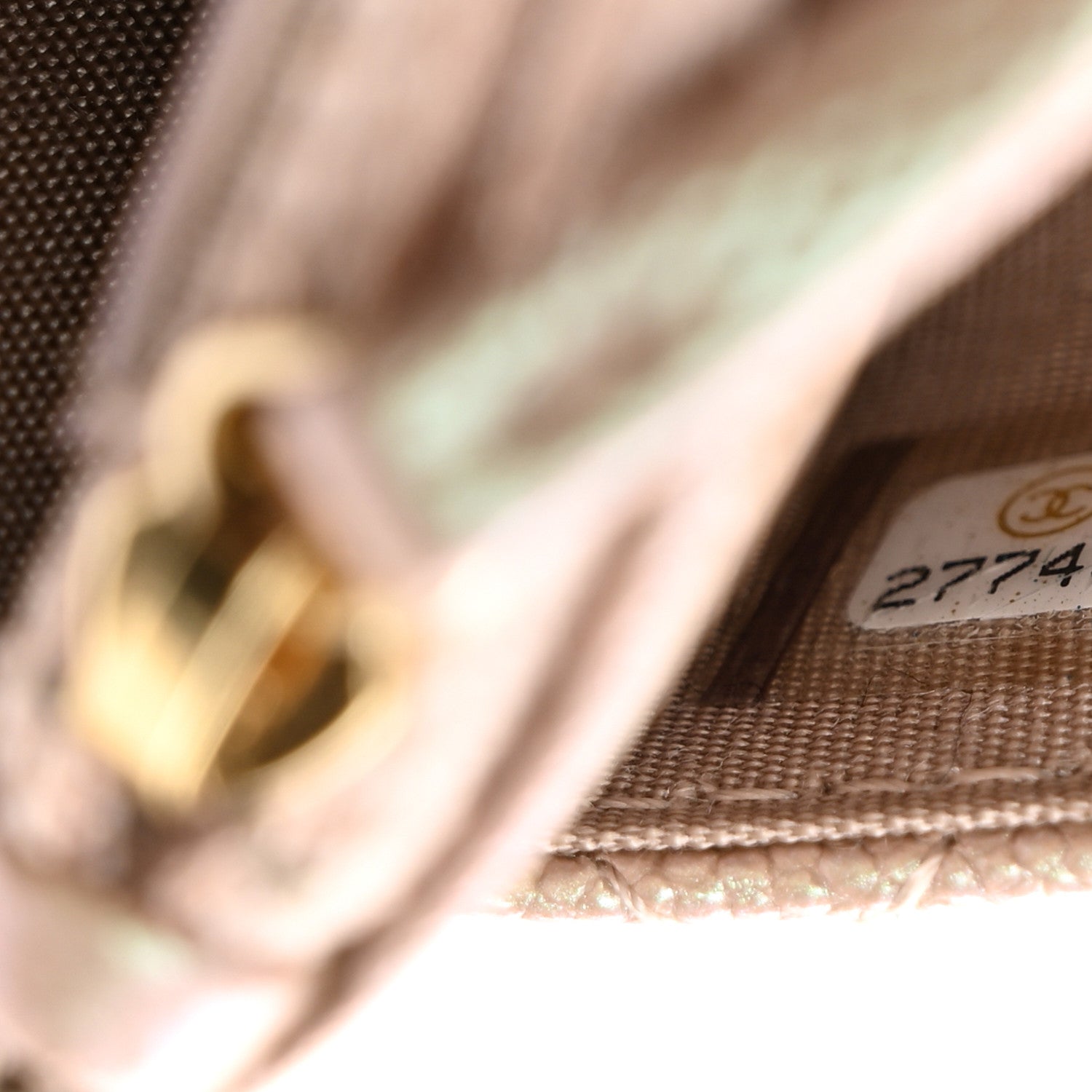 Iridescent Caviar Quilted Wallet on Chain WOC Beige