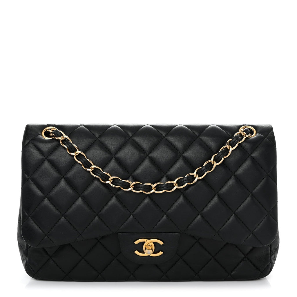 Lambskin Quilted Jumbo Double Flap Black