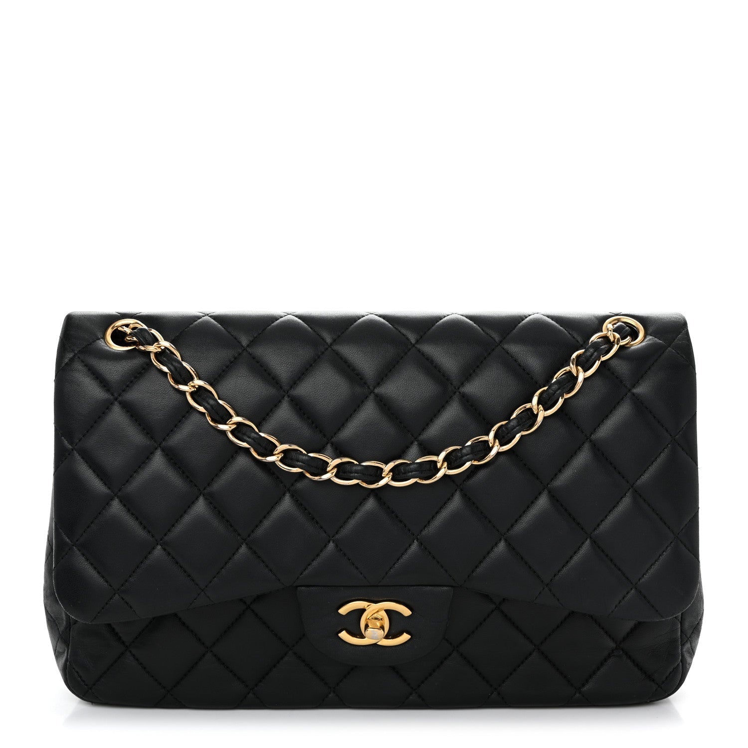 Lambskin Quilted Jumbo Double Flap Black