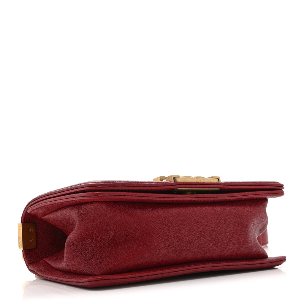 Caviar Chevron Quilted Small Boy Flap Dark Red
