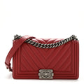 Lambskin Chevron Quilted Medium Boy Flap Red
