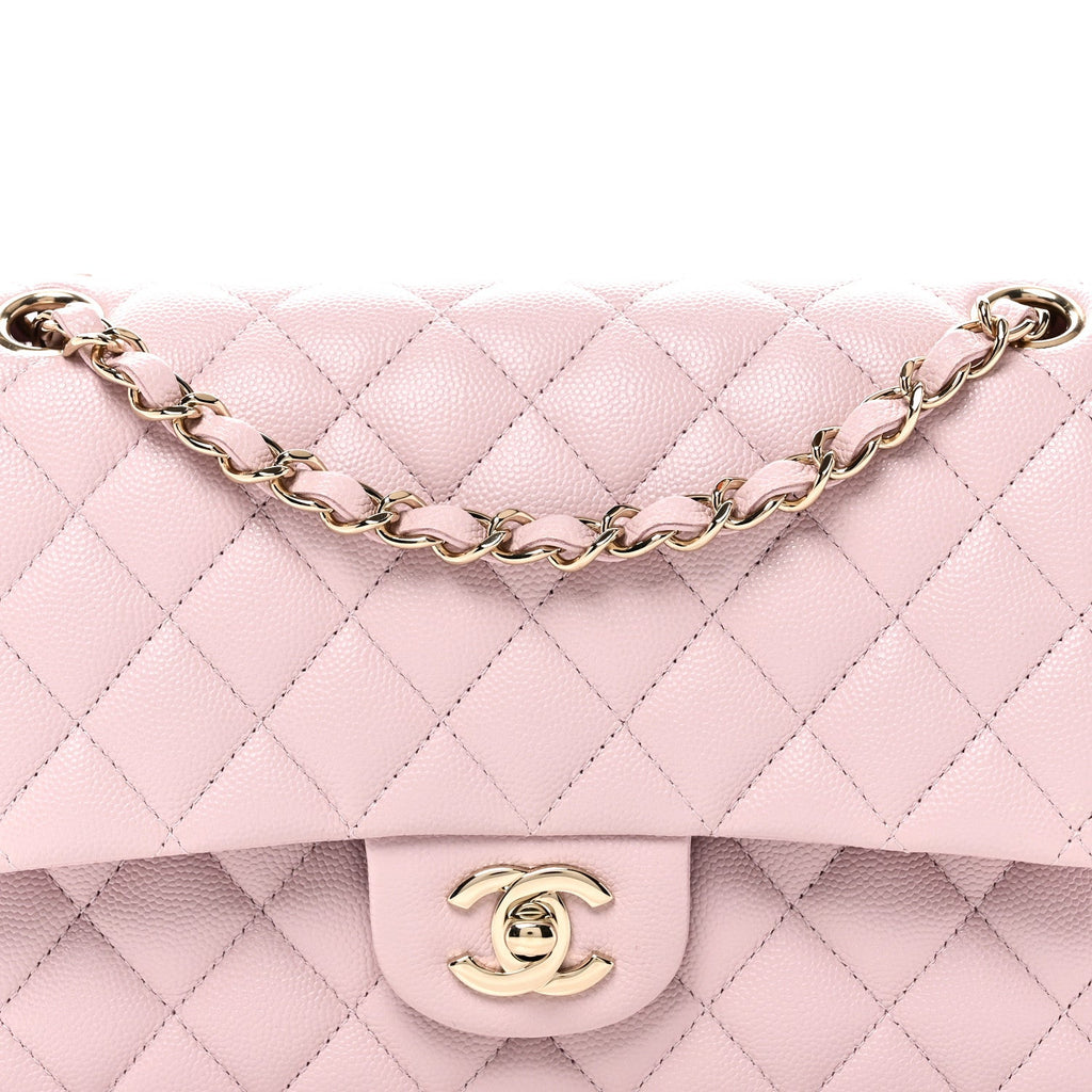 Caviar Quilted Medium Double Flap Light Pink