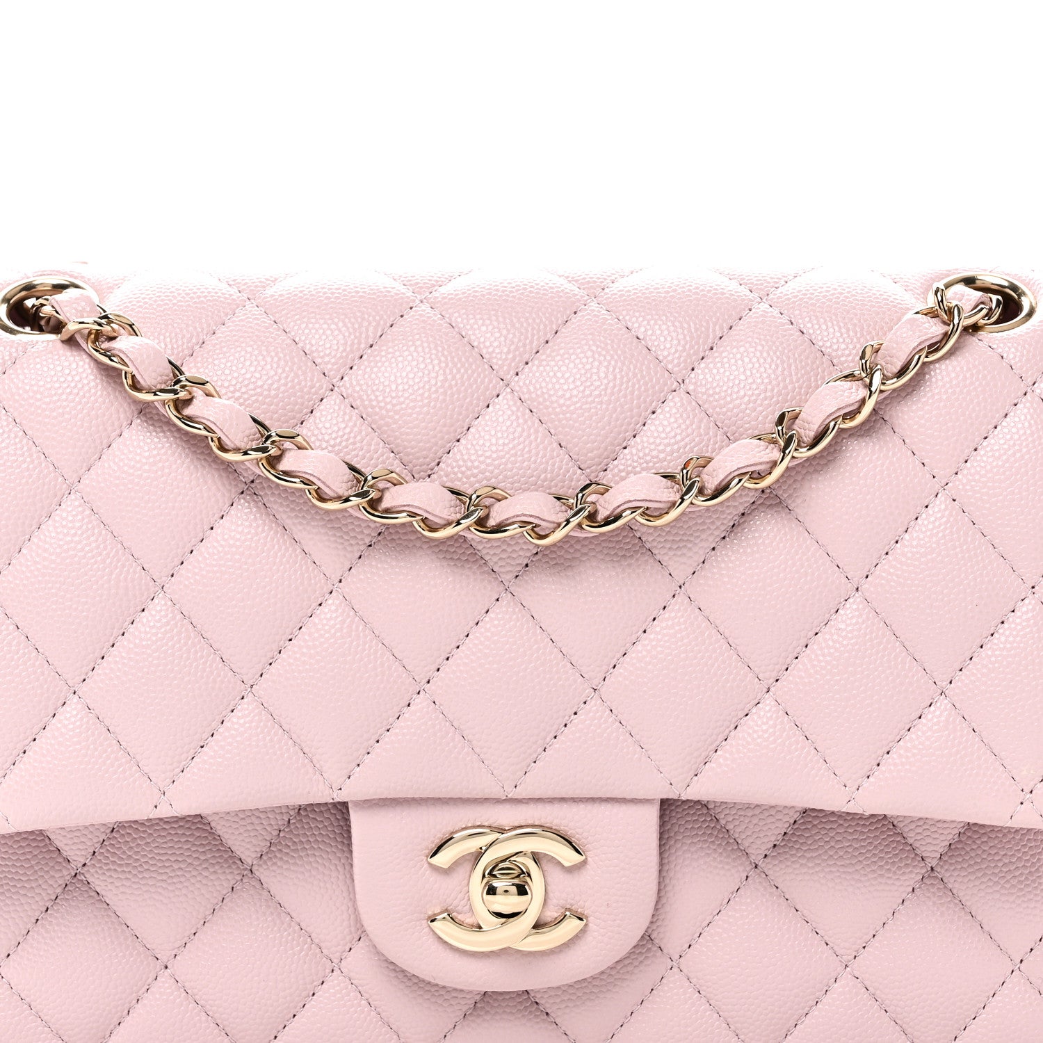 Caviar Quilted Medium Double Flap Light Pink