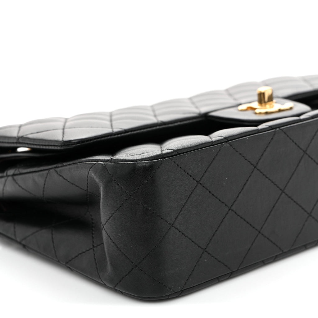 Lambskin Quilted Medium Double Flap Black